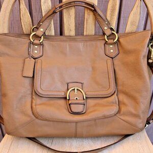 Coach Campbell Leather Belle Carryall Shoulder Bag Tote Camel